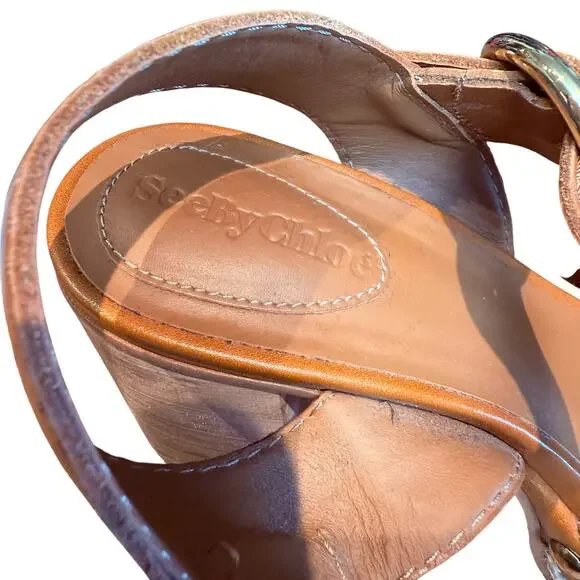 See by Chloe Vivian Espadrille Heel Sandal Shoe 39 Rubber Outsole Ankle Strap - Picture 11 of 15